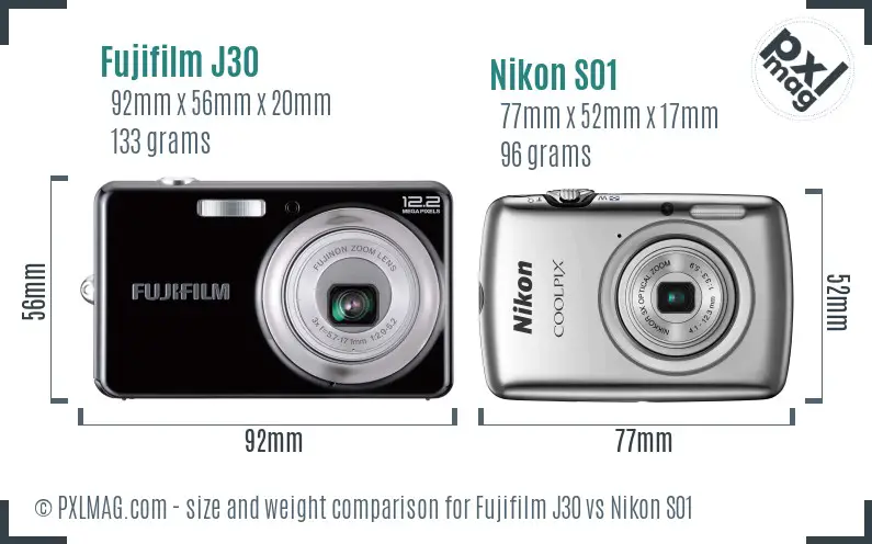Fujifilm J30 vs Nikon S01 size comparison Fujifilm J30 vs Nikon S01 size comparison