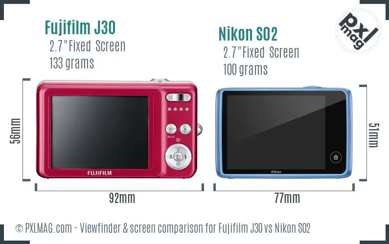 Fujifilm J30 vs Nikon S02 Screen and Viewfinder comparison