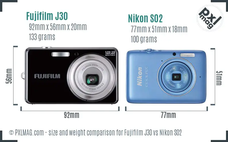 Fujifilm J30 vs Nikon S02 size comparison