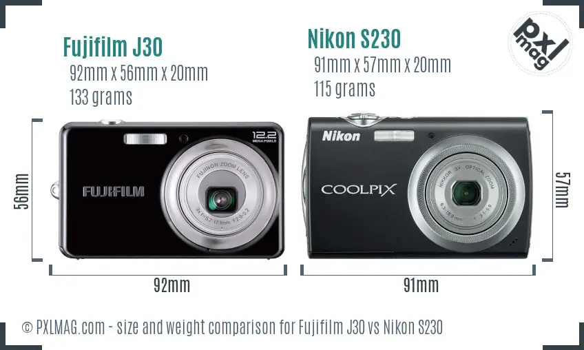 Fujifilm J30 vs Nikon S230 size comparison