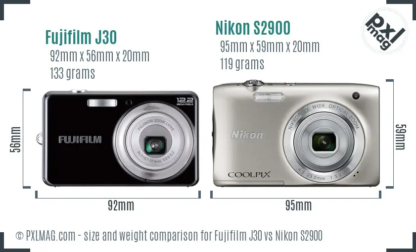 Fujifilm J30 vs Nikon S2900 size comparison
