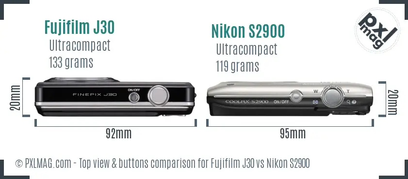Fujifilm J30 vs Nikon S2900 top view buttons comparison