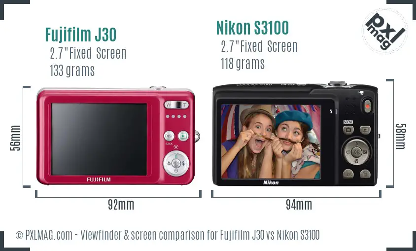 Fujifilm J30 vs Nikon S3100 Screen and Viewfinder comparison