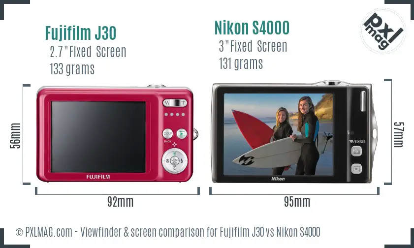 Fujifilm J30 vs Nikon S4000 Screen and Viewfinder comparison
