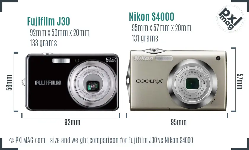 Fujifilm J30 vs Nikon S4000 size comparison