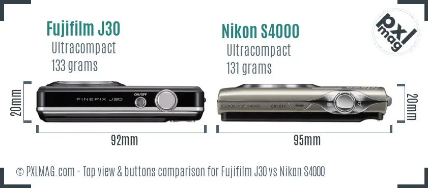 Fujifilm J30 vs Nikon S4000 top view buttons comparison