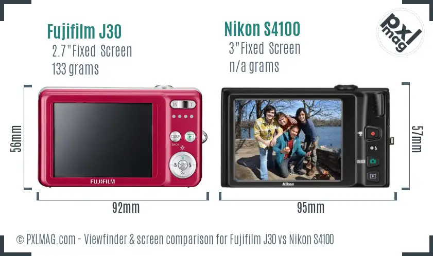 Fujifilm J30 vs Nikon S4100 Screen and Viewfinder comparison