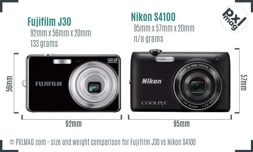 Fujifilm J30 vs Nikon S4100 size comparison