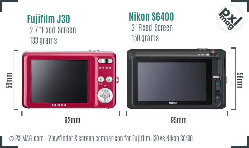 Fujifilm J30 vs Nikon S6400 Screen and Viewfinder comparison