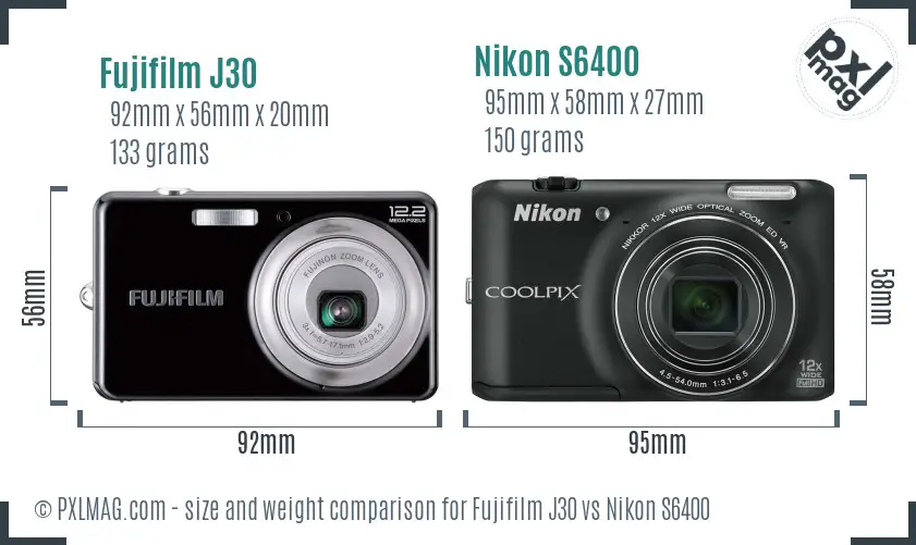 Fujifilm J30 vs Nikon S6400 size comparison