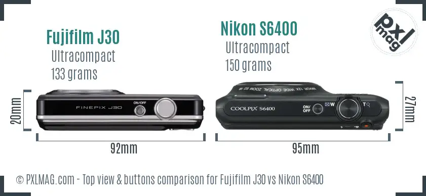 Fujifilm J30 vs Nikon S6400 top view buttons comparison