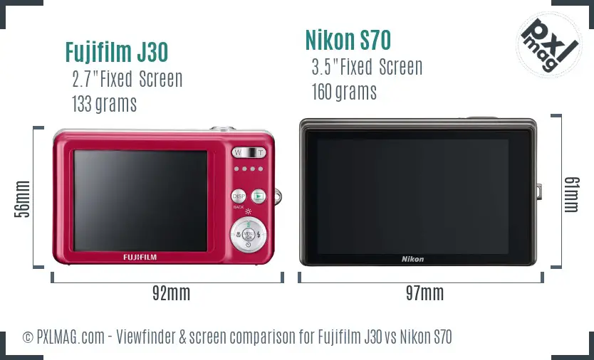 Fujifilm J30 vs Nikon S70 Screen and Viewfinder comparison