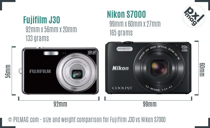 Fujifilm J30 vs Nikon S7000 size comparison