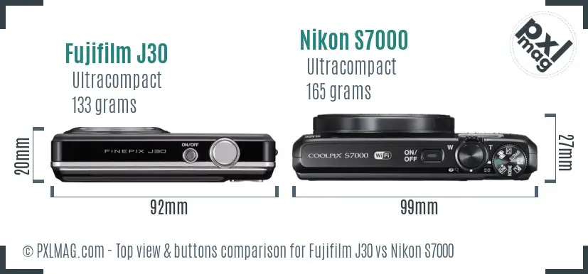 Fujifilm J30 vs Nikon S7000 top view buttons comparison