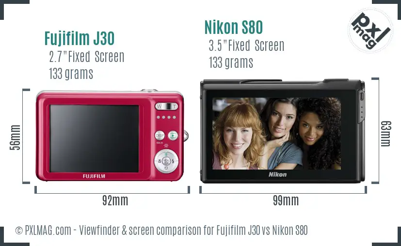 Fujifilm J30 vs Nikon S80 Screen and Viewfinder comparison