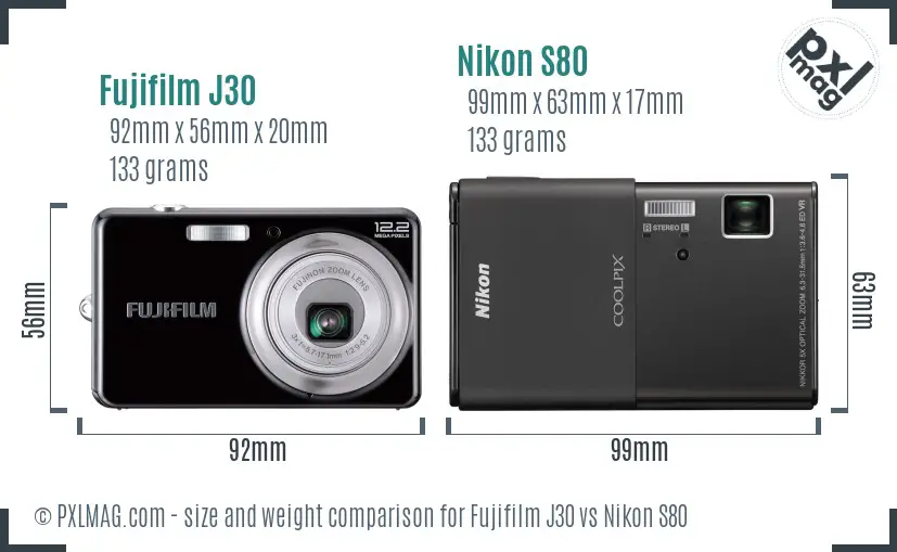 Fujifilm J30 vs Nikon S80 size comparison