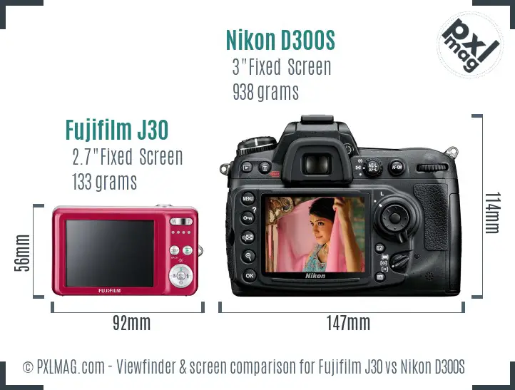 Fujifilm J30 vs Nikon D300S Screen and Viewfinder comparison