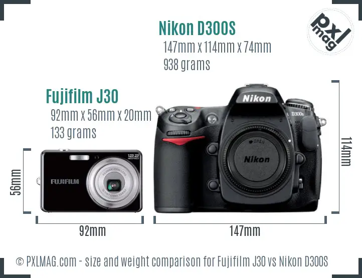 Fujifilm J30 vs Nikon D300S size comparison