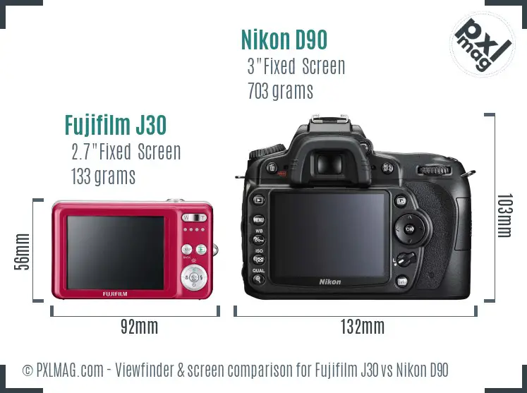 Fujifilm J30 vs Nikon D90 Screen and Viewfinder comparison