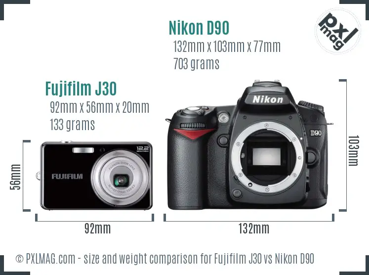 Fujifilm J30 vs Nikon D90 size comparison