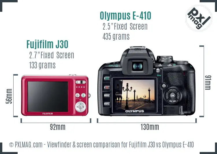Fujifilm J30 vs Olympus E-410 Screen and Viewfinder comparison