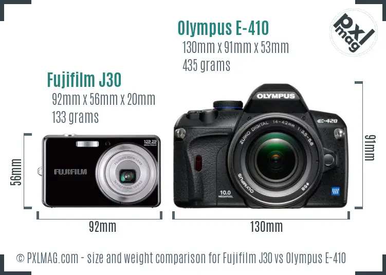 Fujifilm J30 vs Olympus E-410 size comparison
