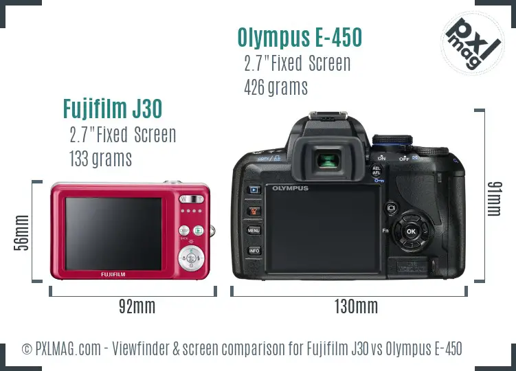 Fujifilm J30 vs Olympus E-450 Screen and Viewfinder comparison