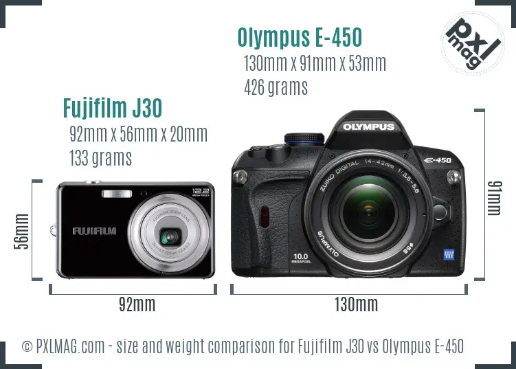 Fujifilm J30 vs Olympus E-450 size comparison