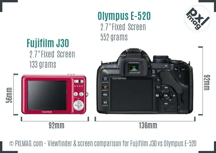 Fujifilm J30 vs Olympus E-520 Screen and Viewfinder comparison