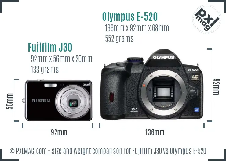 Fujifilm J30 vs Olympus E-520 size comparison