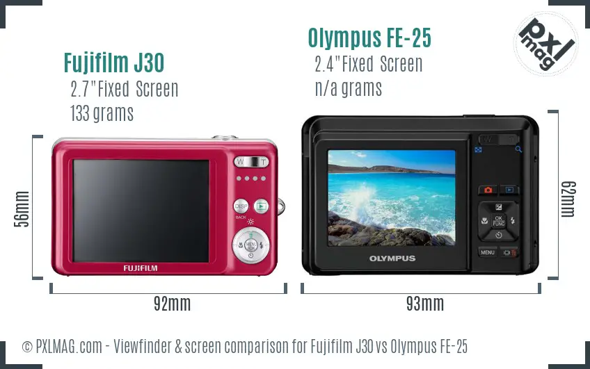 Fujifilm J30 vs Olympus FE-25 Screen and Viewfinder comparison