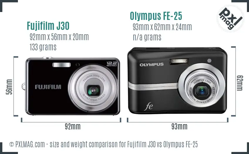 Fujifilm J30 vs Olympus FE-25 size comparison