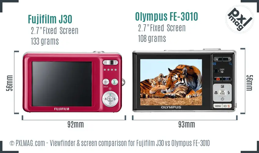 Fujifilm J30 vs Olympus FE-3010 Screen and Viewfinder comparison