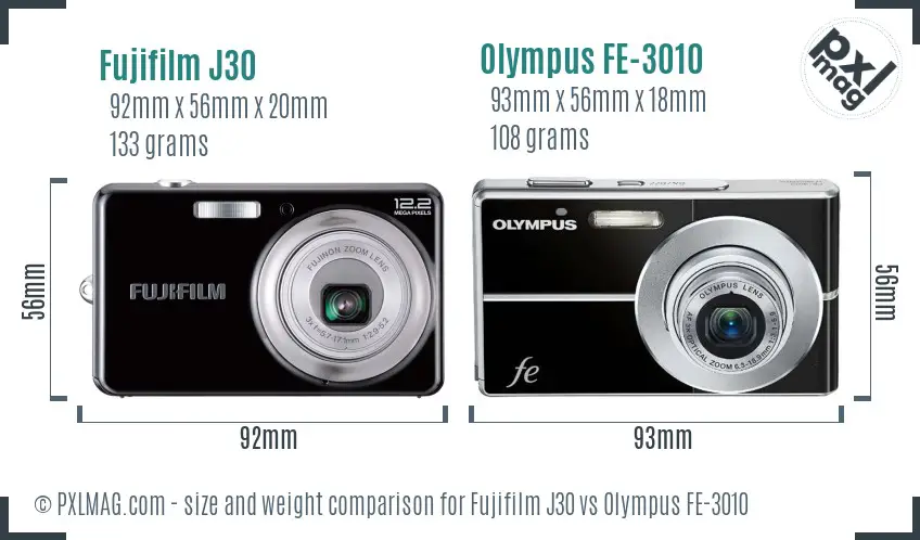 Fujifilm J30 vs Olympus FE-3010 size comparison