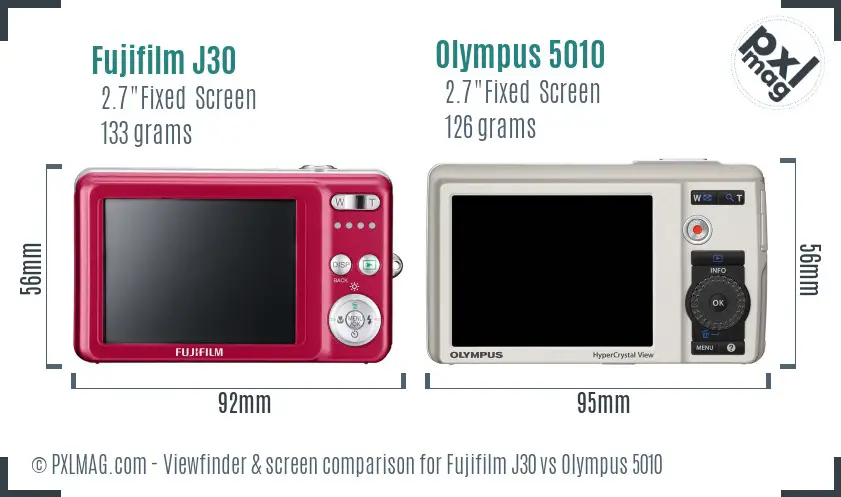 Fujifilm J30 vs Olympus 5010 Screen and Viewfinder comparison