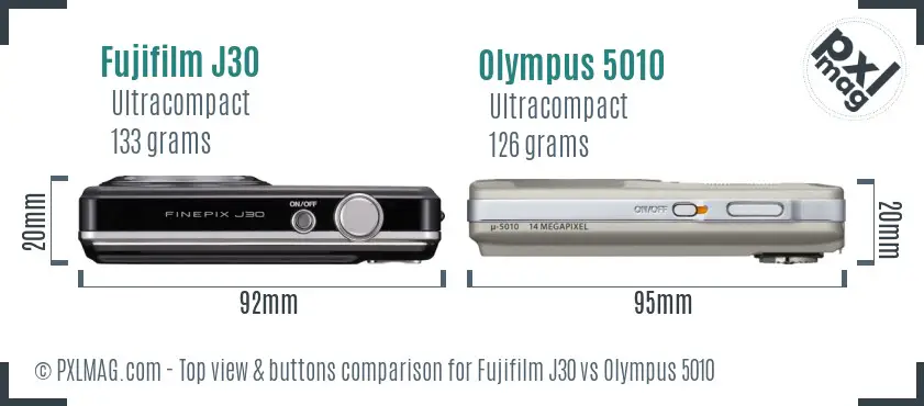 Fujifilm J30 vs Olympus 5010 top view buttons comparison