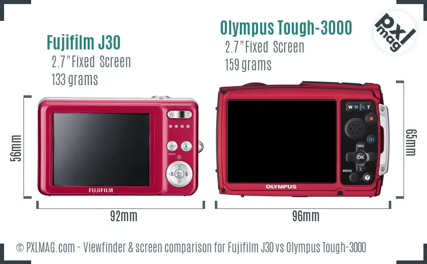 Fujifilm J30 vs Olympus Tough-3000 Screen and Viewfinder comparison