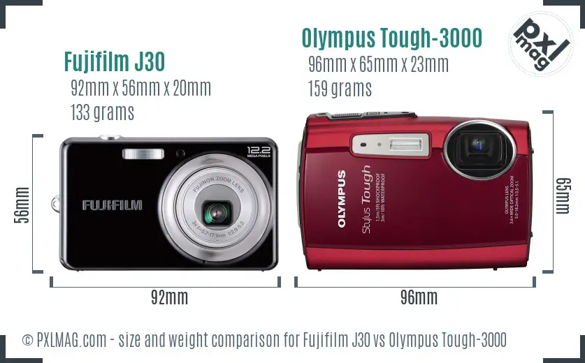 Fujifilm J30 vs Olympus Tough-3000 size comparison