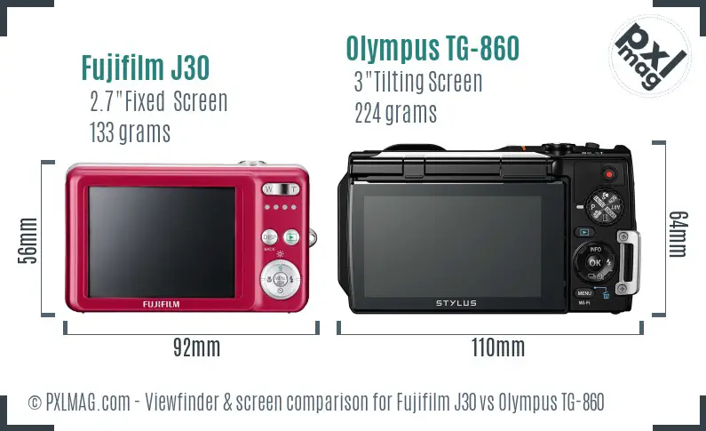 Fujifilm J30 vs Olympus TG-860 Screen and Viewfinder comparison