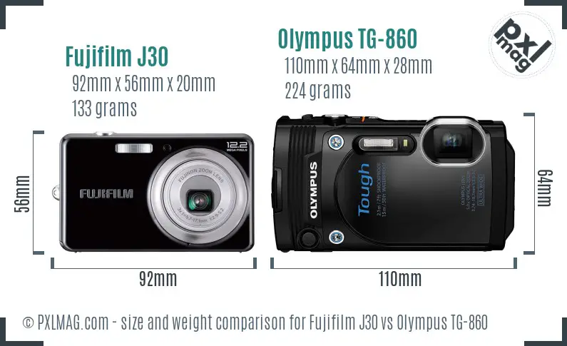 Fujifilm J30 vs Olympus TG-860 size comparison