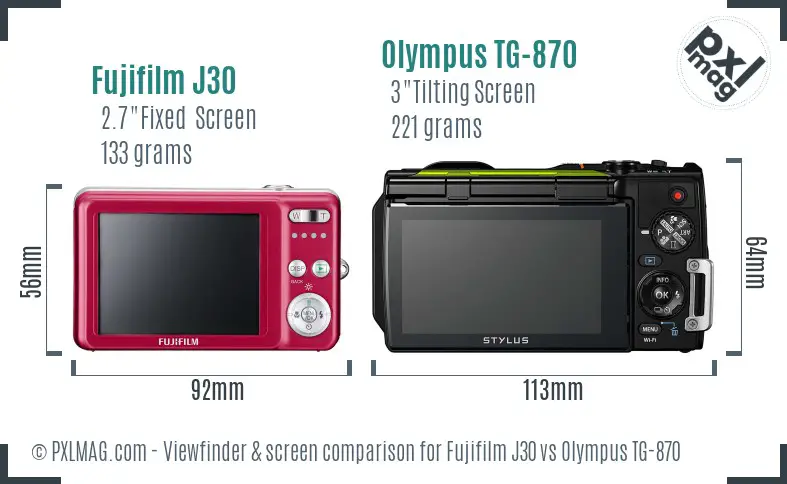 Fujifilm J30 vs Olympus TG-870 Screen and Viewfinder comparison