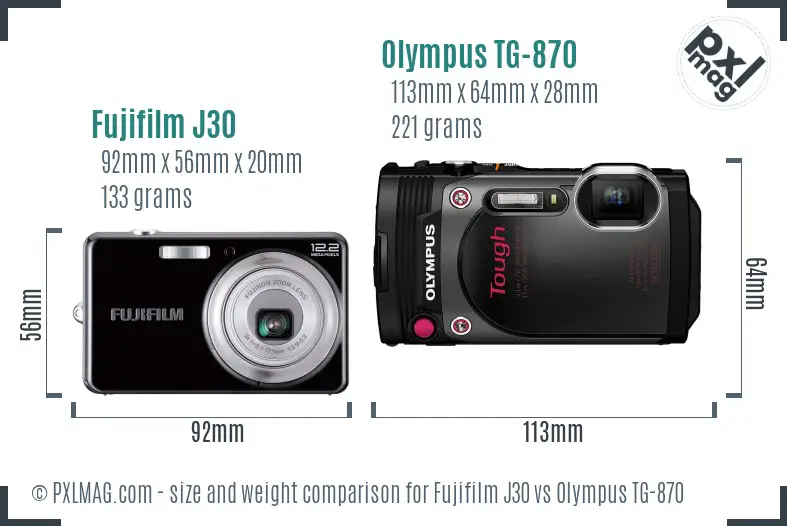 Fujifilm J30 vs Olympus TG-870 size comparison
