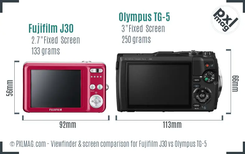 Fujifilm J30 vs Olympus TG-5 Screen and Viewfinder comparison