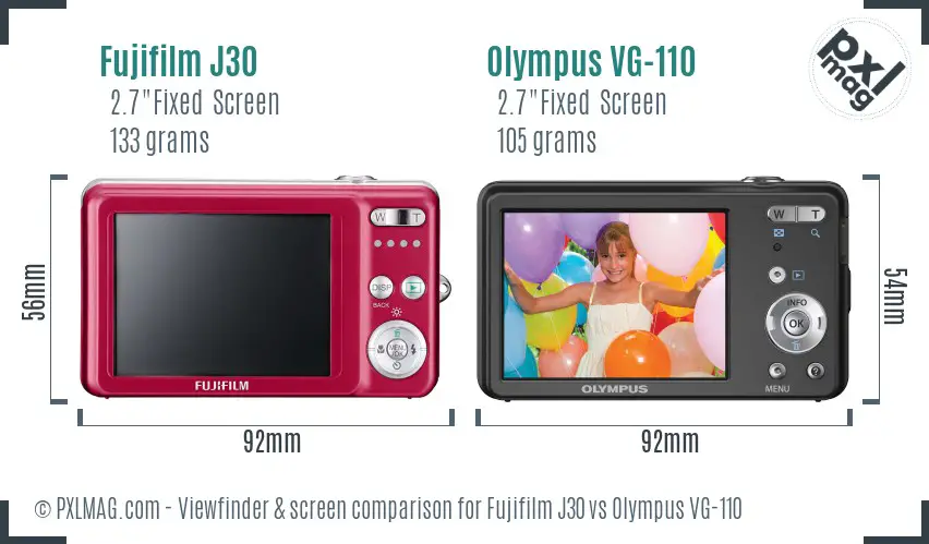 Fujifilm J30 vs Olympus VG-110 Screen and Viewfinder comparison