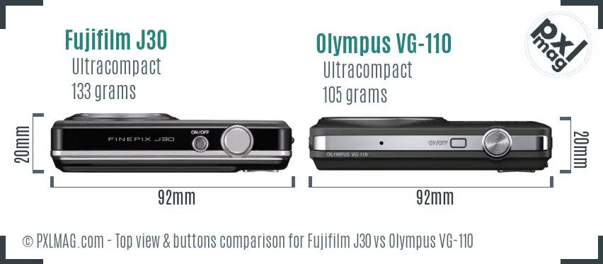 Fujifilm J30 vs Olympus VG-110 top view buttons comparison