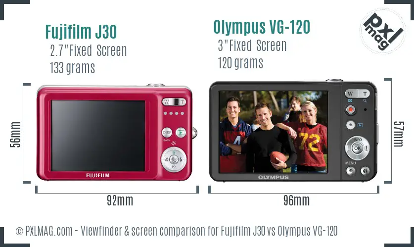 Fujifilm J30 vs Olympus VG-120 Screen and Viewfinder comparison