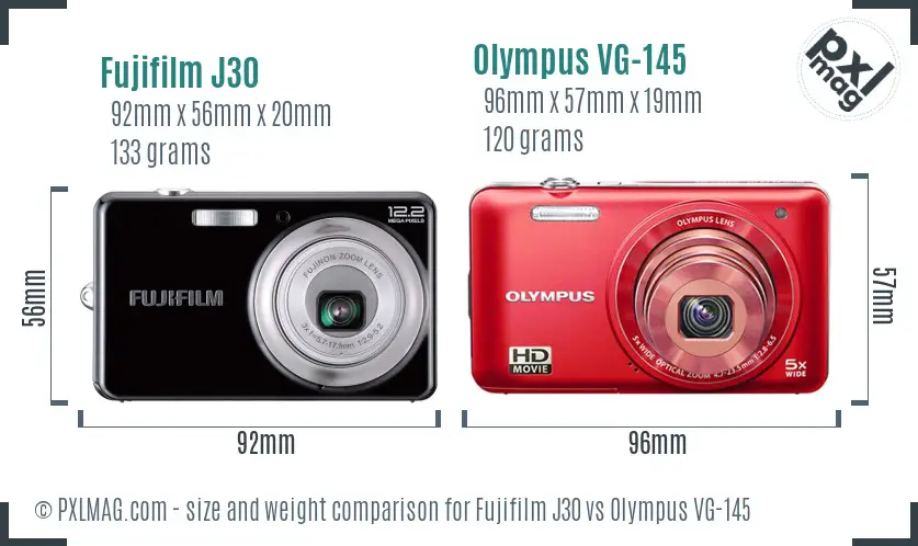 Fujifilm J30 vs Olympus VG-145 size comparison