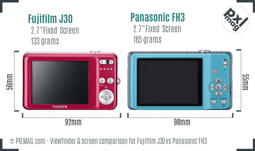 Fujifilm J30 vs Panasonic FH3 Screen and Viewfinder comparison