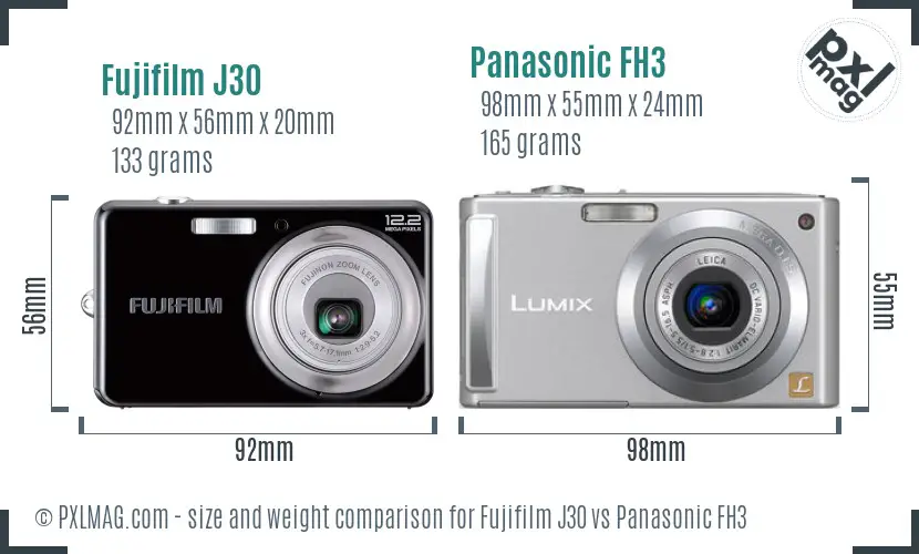 Fujifilm J30 vs Panasonic FH3 size comparison