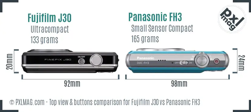 Fujifilm J30 vs Panasonic FH3 top view buttons comparison